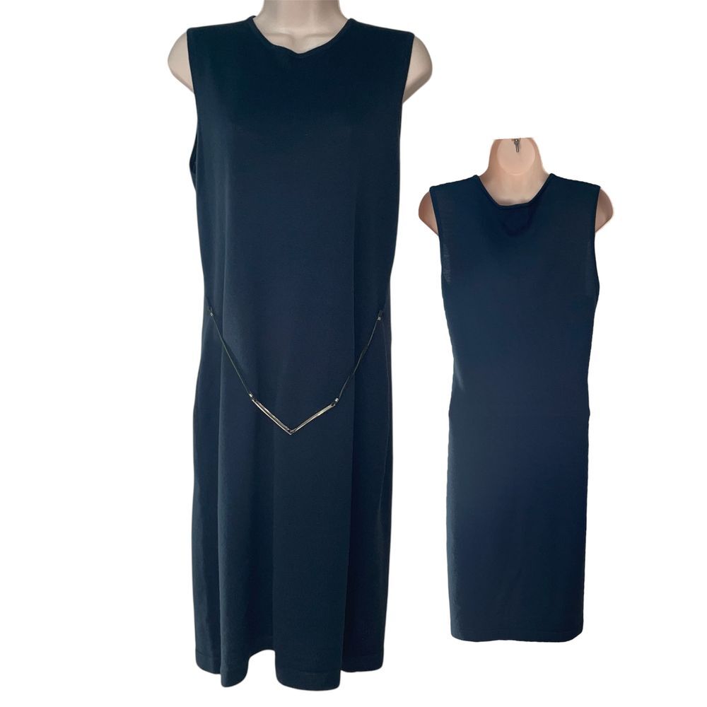 David Warren New York Sleeveless Sheath wool blend Dress Teal Midi Large Vntage